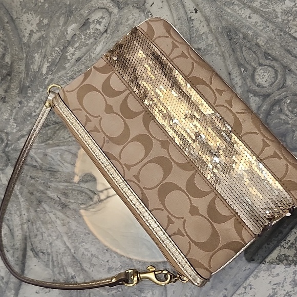 Coach Mini Sequin Monogram Bag Wristlet - Picture 3 of 7